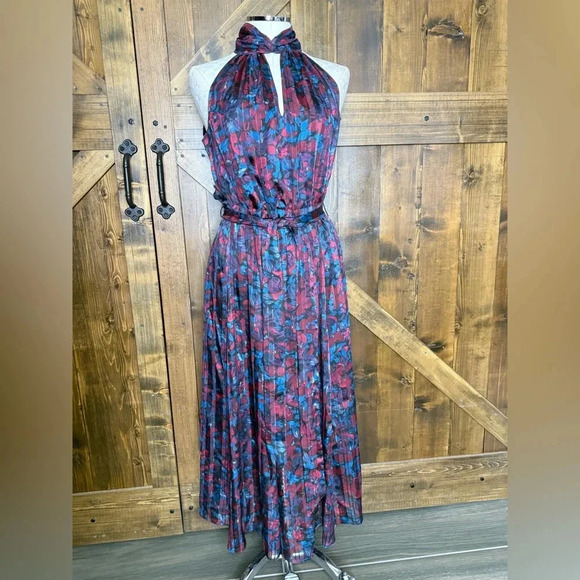 NEW Anne Klein Floral Twist Neck Keyhole Sleeveless Floral Midi Dress Size 4 - Picture 1 of 12
